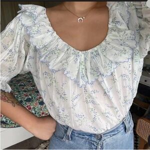 Doen Samara Ruffle Top in Blanc Bluebell